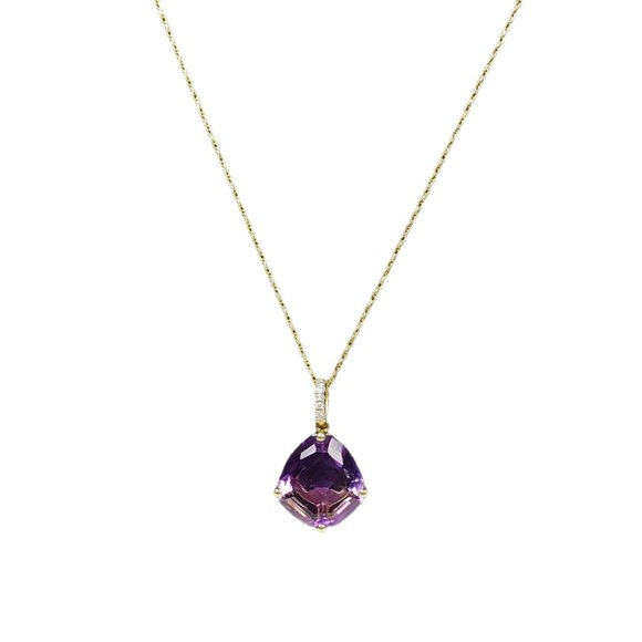 Jewelry - Purple 4.22 Carat Amethyst and Diamond Necklace 18" Yellow 14K Gold Chain
